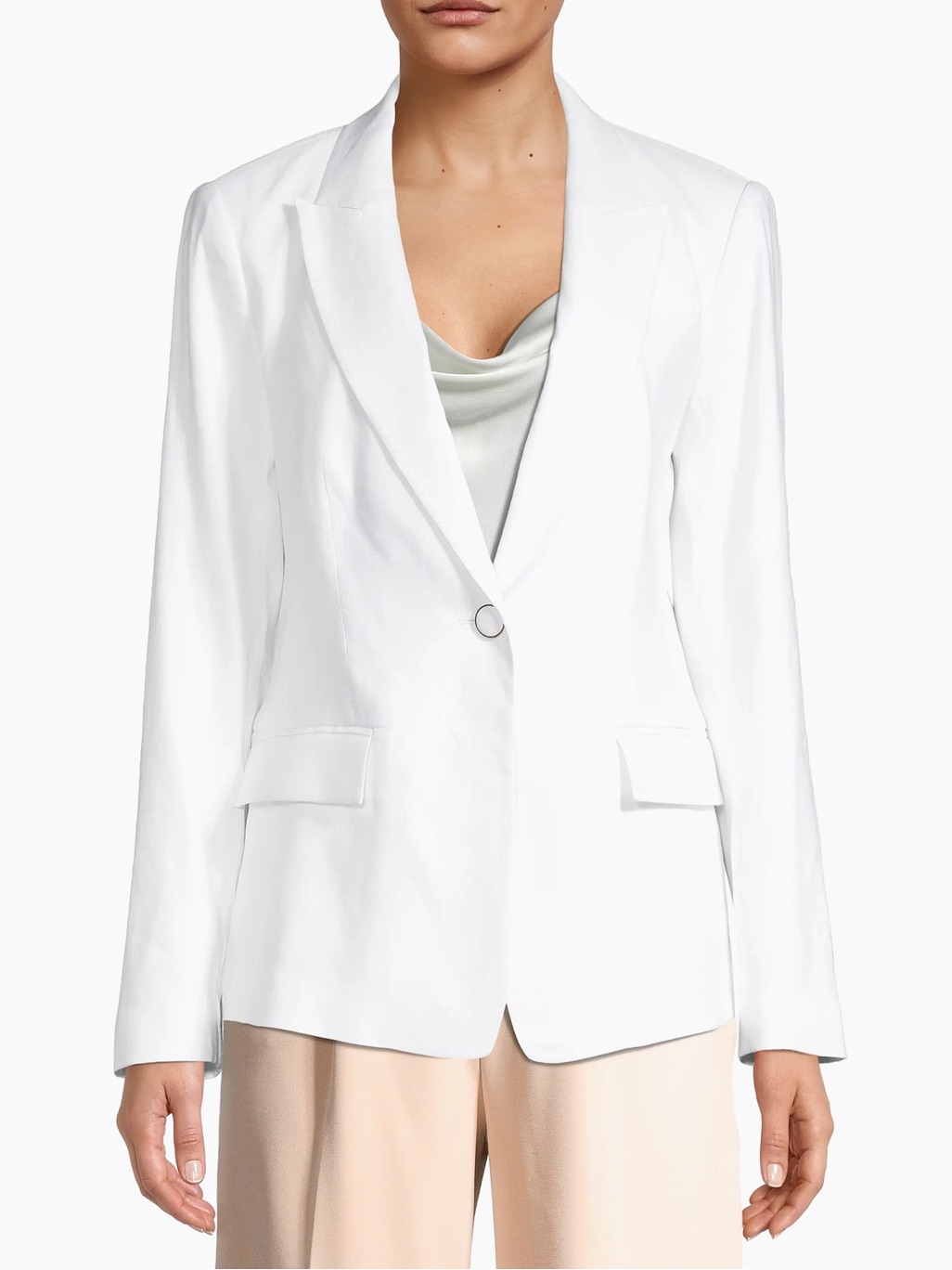 Milly Avery Peak Linen White Women's Single-Button Blazer